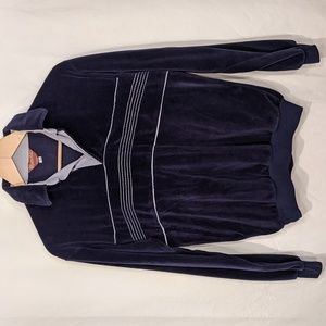 Vintage 70's medium navy velour long sleeved polo shirt